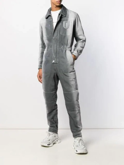 Shop Diesel Red Tag Two-tone Faded Denim Jumpsuit In Grey