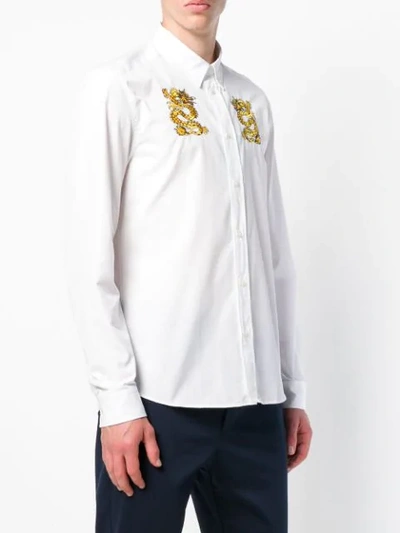 Shop Kenzo Embroidered Dragon Shirt In White