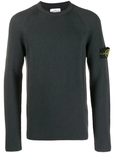 Shop Stone Island Ribbed Knit Jumper In Grey