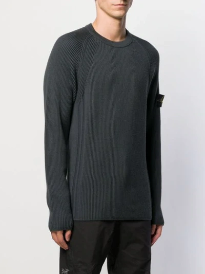 Shop Stone Island Ribbed Knit Jumper In Grey