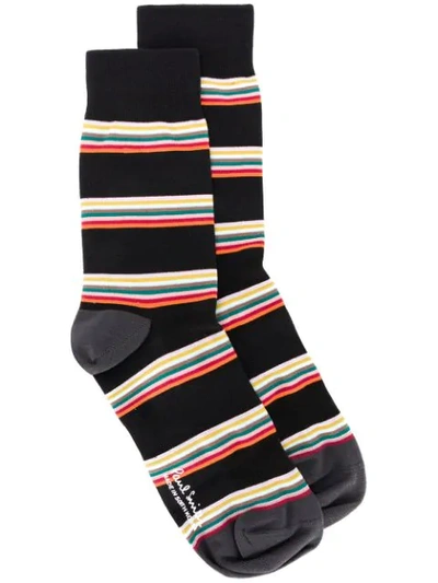 Shop Paul Smith Striped Contrast Socks In Black