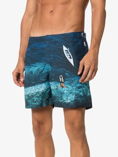 Shop Orlebar Brown Bulldog Deep Sea Print Swim Shorts In Blue