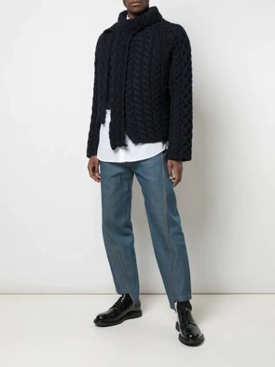 Shop Lanvin Asymmetric Cable Knit Jumper In Blue