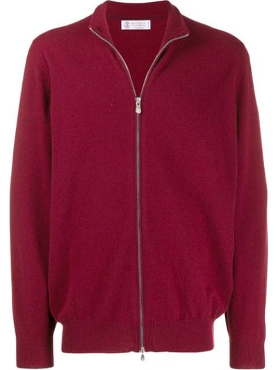 Shop Brunello Cucinelli Zipped Cardigan In Red