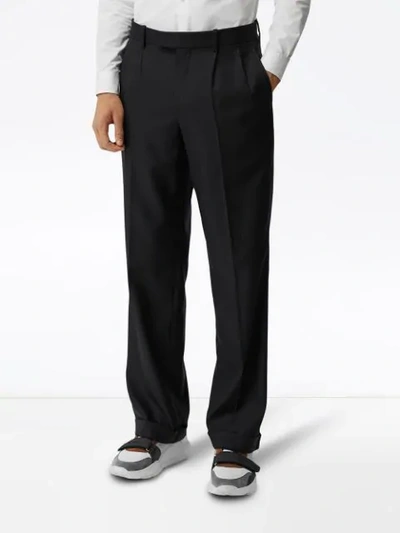 Shop Burberry Wide-leg Wool Mohair Tailored Trousers In Black
