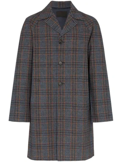 Shop Prada Glen-plaid Overcoat In Brown