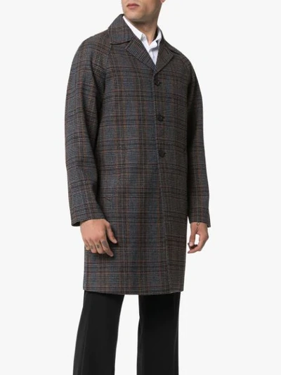 Shop Prada Glen-plaid Overcoat In Brown