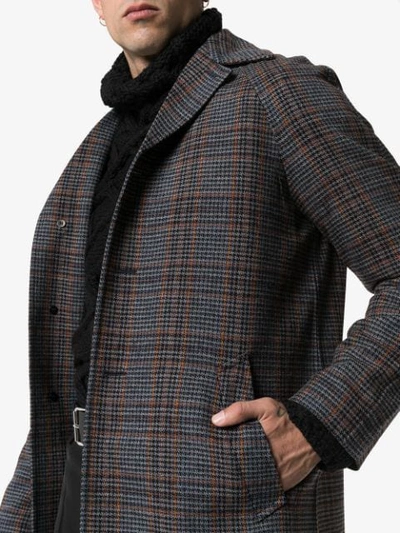 Shop Prada Glen-plaid Overcoat In Brown