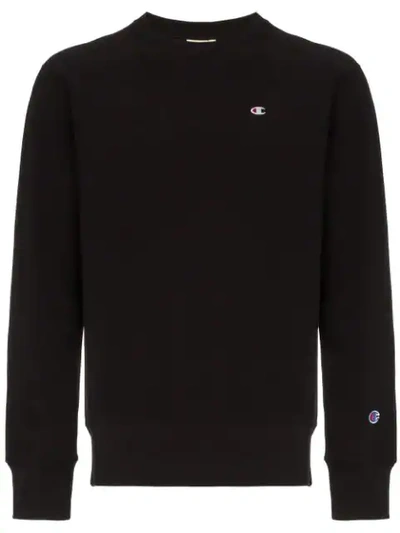 Shop Champion Logo Embroidered Cotton Sweatshirt In Black