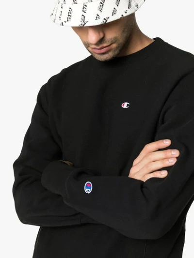 Shop Champion Logo Embroidered Cotton Sweatshirt In Black