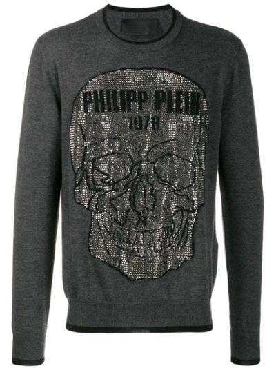 Shop Philipp Plein Skull Studded Jumper In Grey