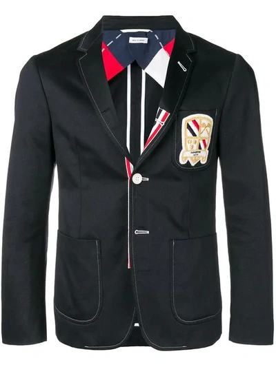 Shop Thom Browne Patch Pocket Grosgrain Sport Coat - Blue