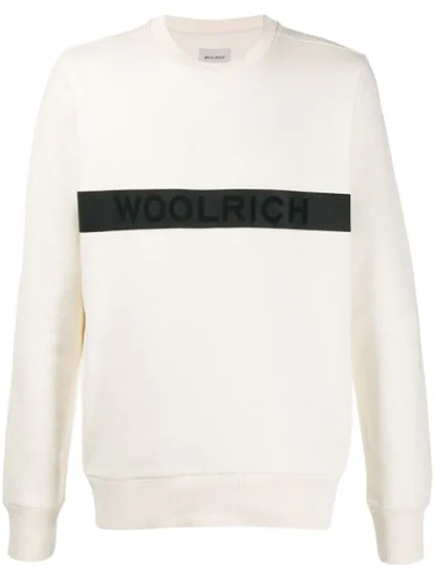 Shop Woolrich Logo Stripe Sweatshirt In White