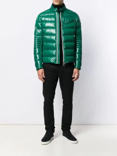 Shop Moncler Glossy Padded Jacket In 84h Green