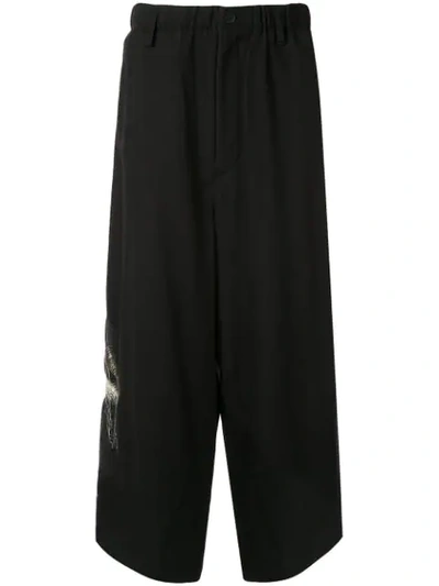 Shop Yohji Yamamoto Embroidered Drop-crotch Pants In Black