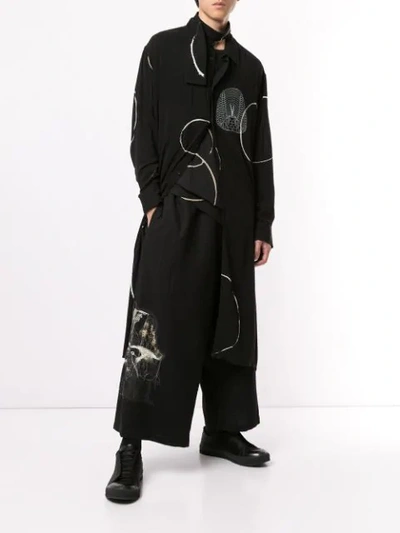 Shop Yohji Yamamoto Embroidered Drop-crotch Pants In Black