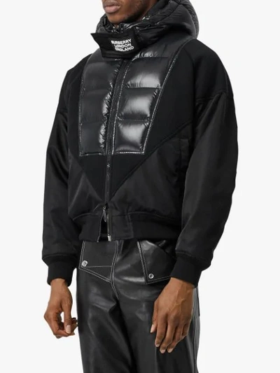 Shop Burberry Puffer Detail Nylon And Neoprene Hooded Jacket In Black