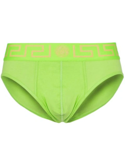 Shop Versace Logo Embroidered Underpants In Green