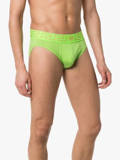 Shop Versace Logo Embroidered Underpants In Green
