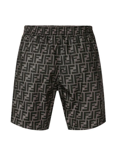 Shop Fendi Monogram Print Swim Shorts In Black