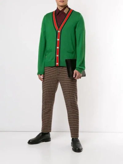 Shop Gucci Web Trim Cardigan In Green