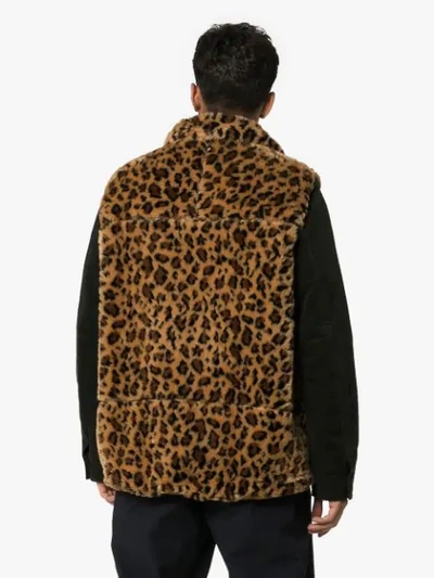 Shop Sacai Leopard Print Faux-fur Coat In Brown