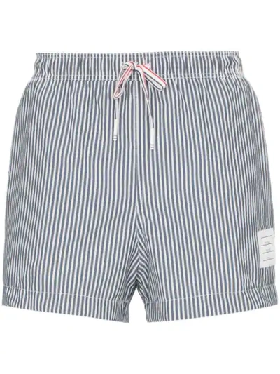 Shop Thom Browne Striped Swim Shorts In Grey