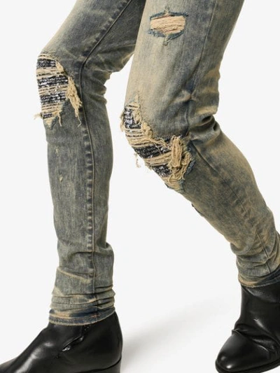 Shop Amiri Mx1 Distressed Bandana Jeans In Blue