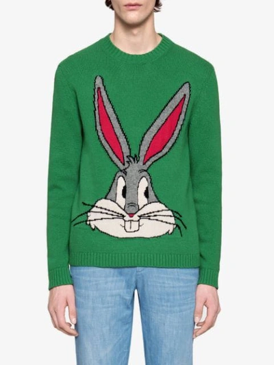 Shop Gucci Bugs Bunny Wool Knit Sweater In Green