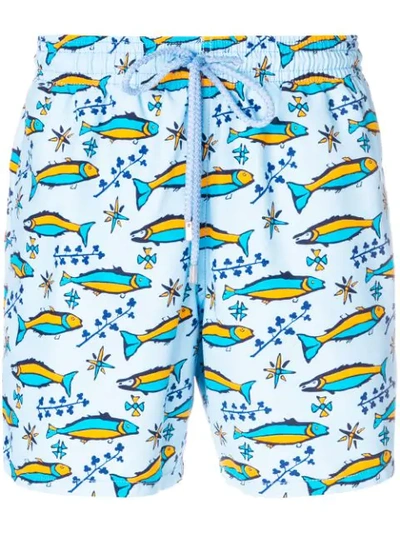 Shop Vilebrequin Fish Print Swim Shorts - Blue