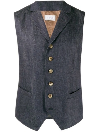 Shop Brunello Cucinelli Fitted Wool Waistcoat In Blue