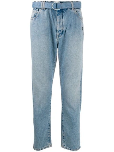 Shop Off-white Belted Straight Leg Jeans In Blue
