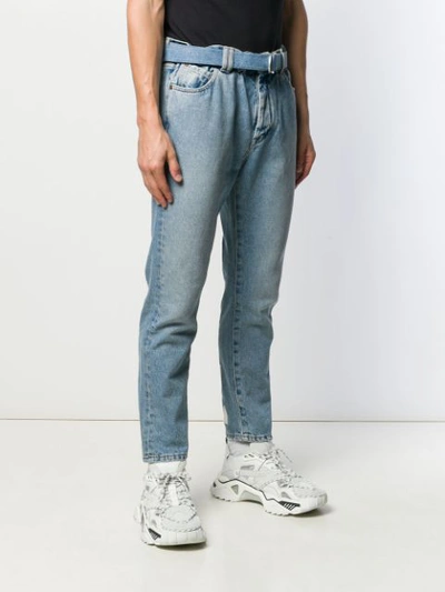 Shop Off-white Belted Straight Leg Jeans In Blue