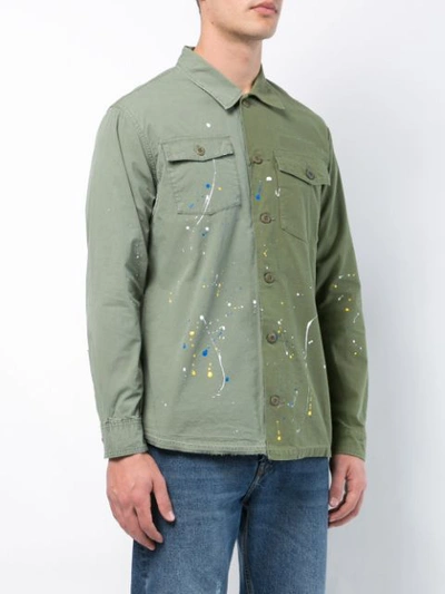 Shop John Elliott Paint Splat Bicolour Shirt Jacket In Green