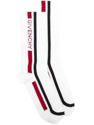 Shop Givenchy Logo Stripe Intarsia Socks In White