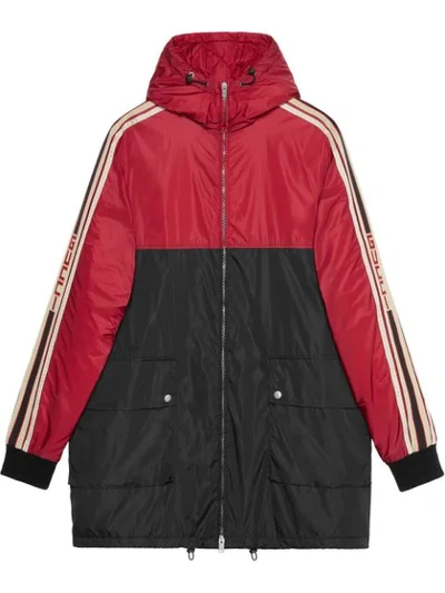 Shop Gucci Nylon Coat With  Stripe In Red