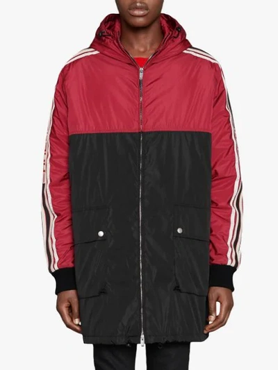 Shop Gucci Nylon Coat With  Stripe In Red