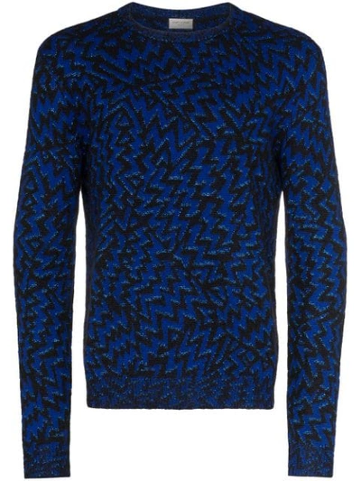 Shop Saint Laurent Eclaire Zig-zag Jacquard Sweater In Blue
