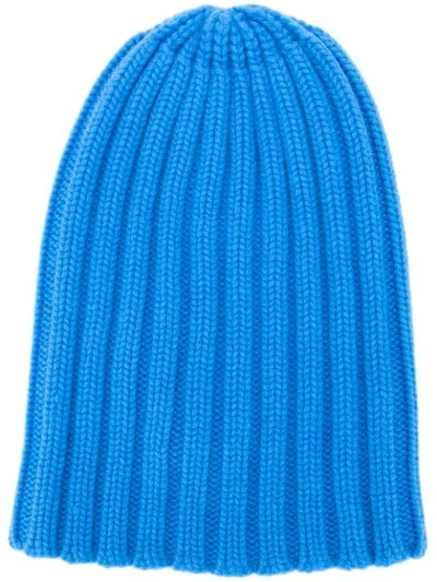 Shop Laneus Ribbed Beanie Hat In Blue