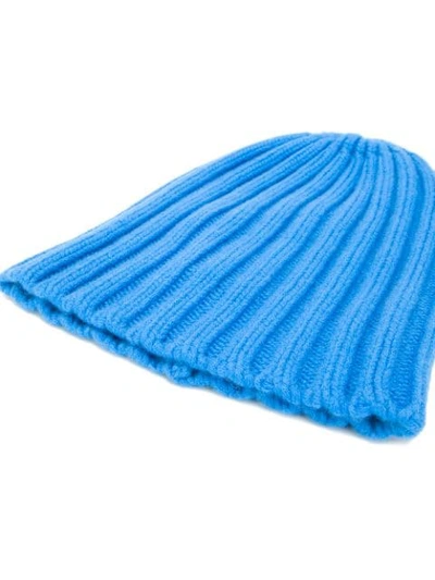 Shop Laneus Ribbed Beanie Hat In Blue