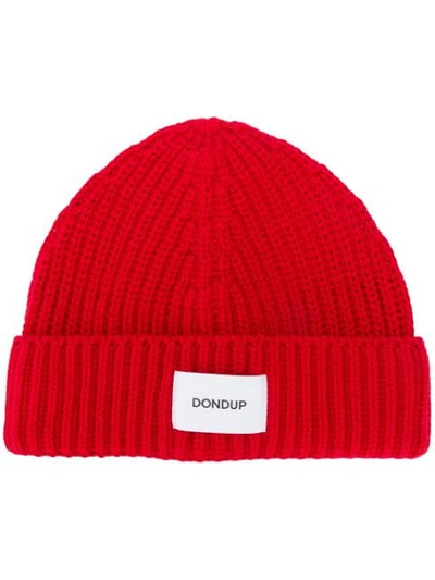 Shop Dondup Logo Patch Beanie In Red