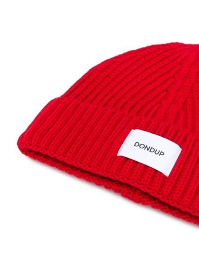 Shop Dondup Logo Patch Beanie In Red