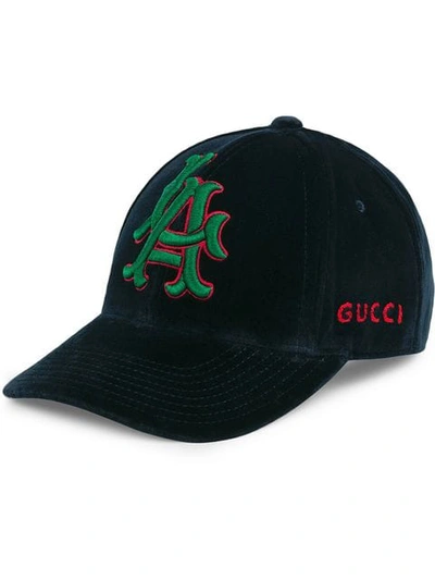 Shop Gucci Blue, Red And Green La Angels Patch Velvet Baseball Cap