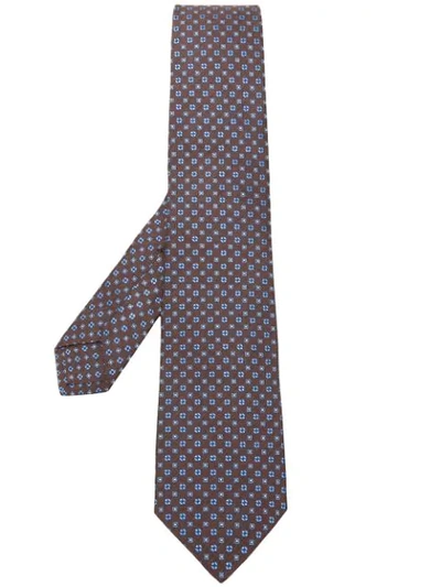 Shop Kiton Pattern Embroidered Tie - Brown