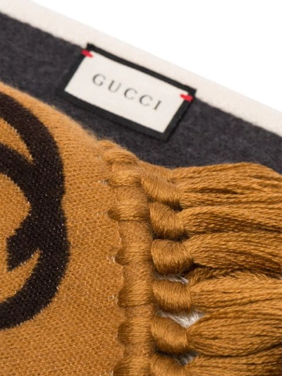 GUCCI GREY AND BROWN STRIPED GG SCARF - 灰色