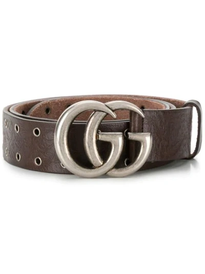 Shop Gucci Double G Buckle Eyelet Belt In Brown