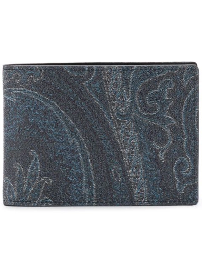 Shop Etro Leather Graphic Wallet - Blue