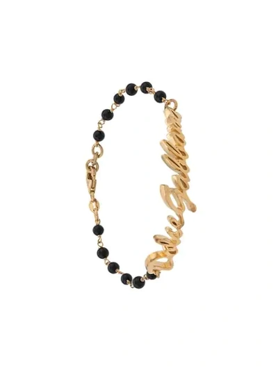 Shop Dolce & Gabbana Logo Plaque Beaded Bracelet In Gold