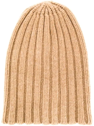 Shop Laneus Ribbed Knit Hat In Neutrals