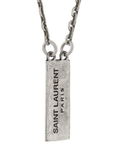 Shop Saint Laurent Logo Engraved Necklace In Metallic